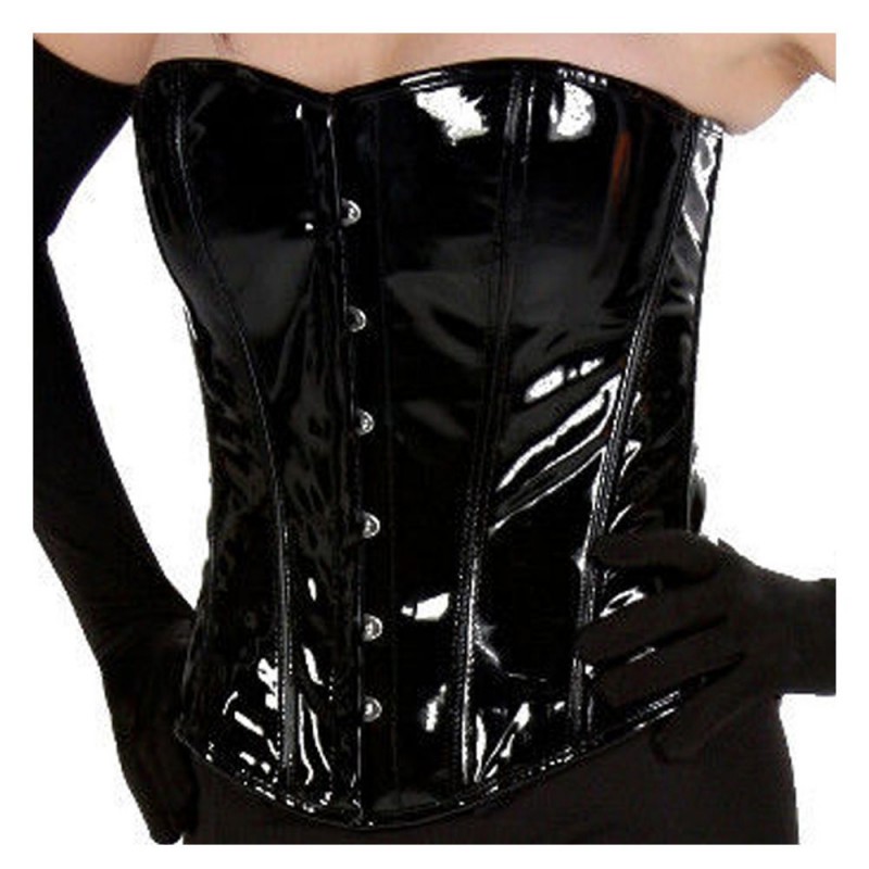 Women Gothic PVC Overbust Corset Steel Boned Tops 